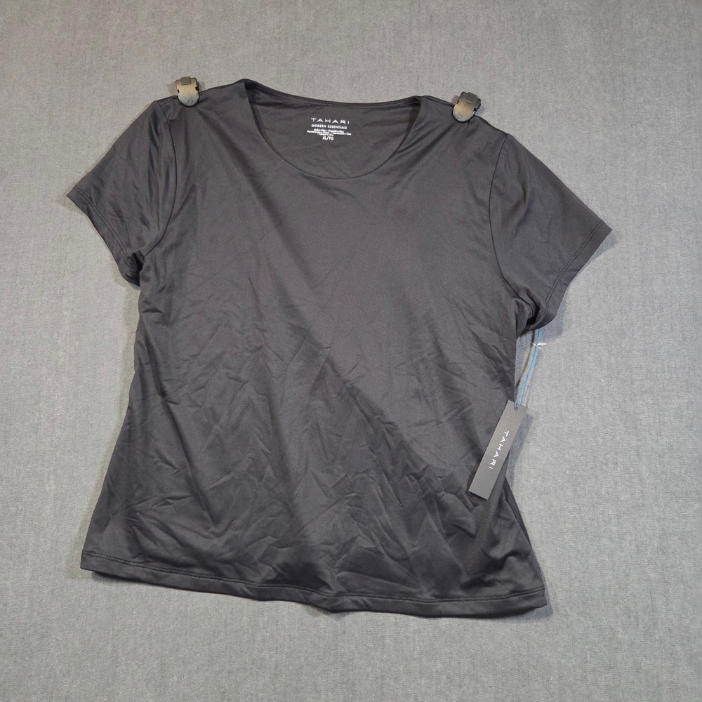 Tahari T-Shirt Womens XL Black Modern Essentials Short Sleeve Crew Neck NWT